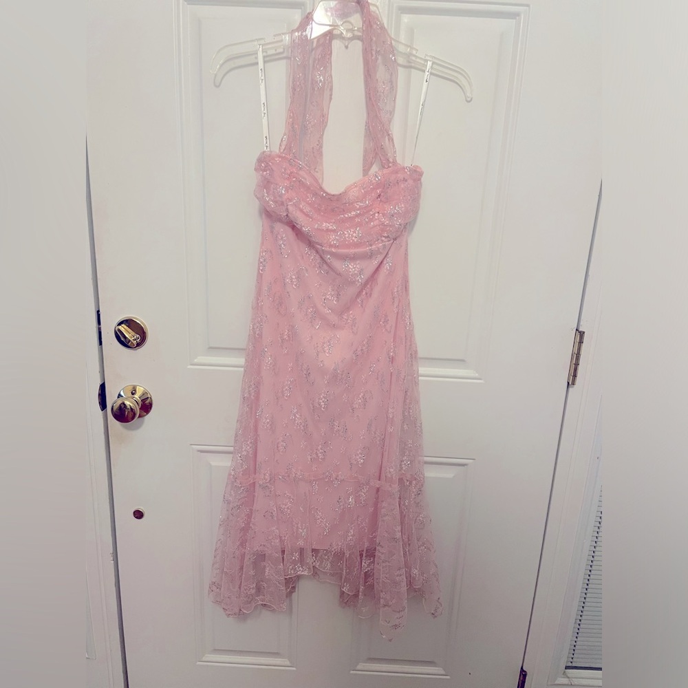 Pink sparkle halter dress-size junior 7/8